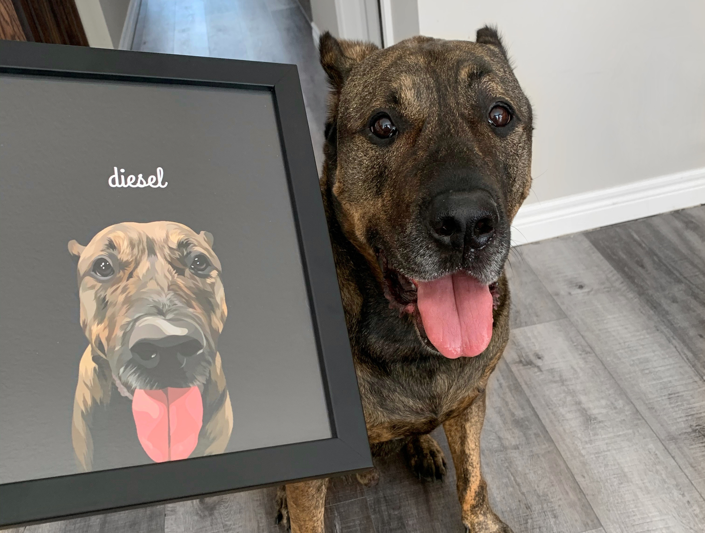 Script Cursive Font Framed Pet Portrait