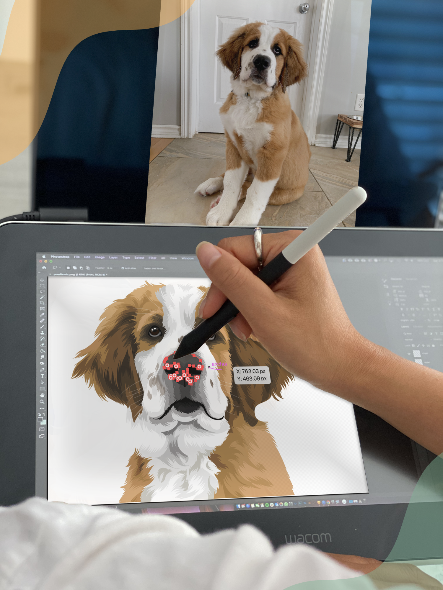 Designing a custom pet portrait for a cute puppy