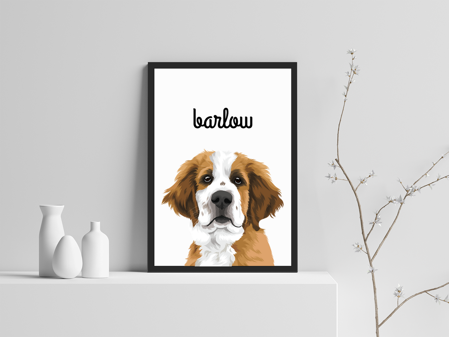 Script Cursive Font Framed Pet Portrait