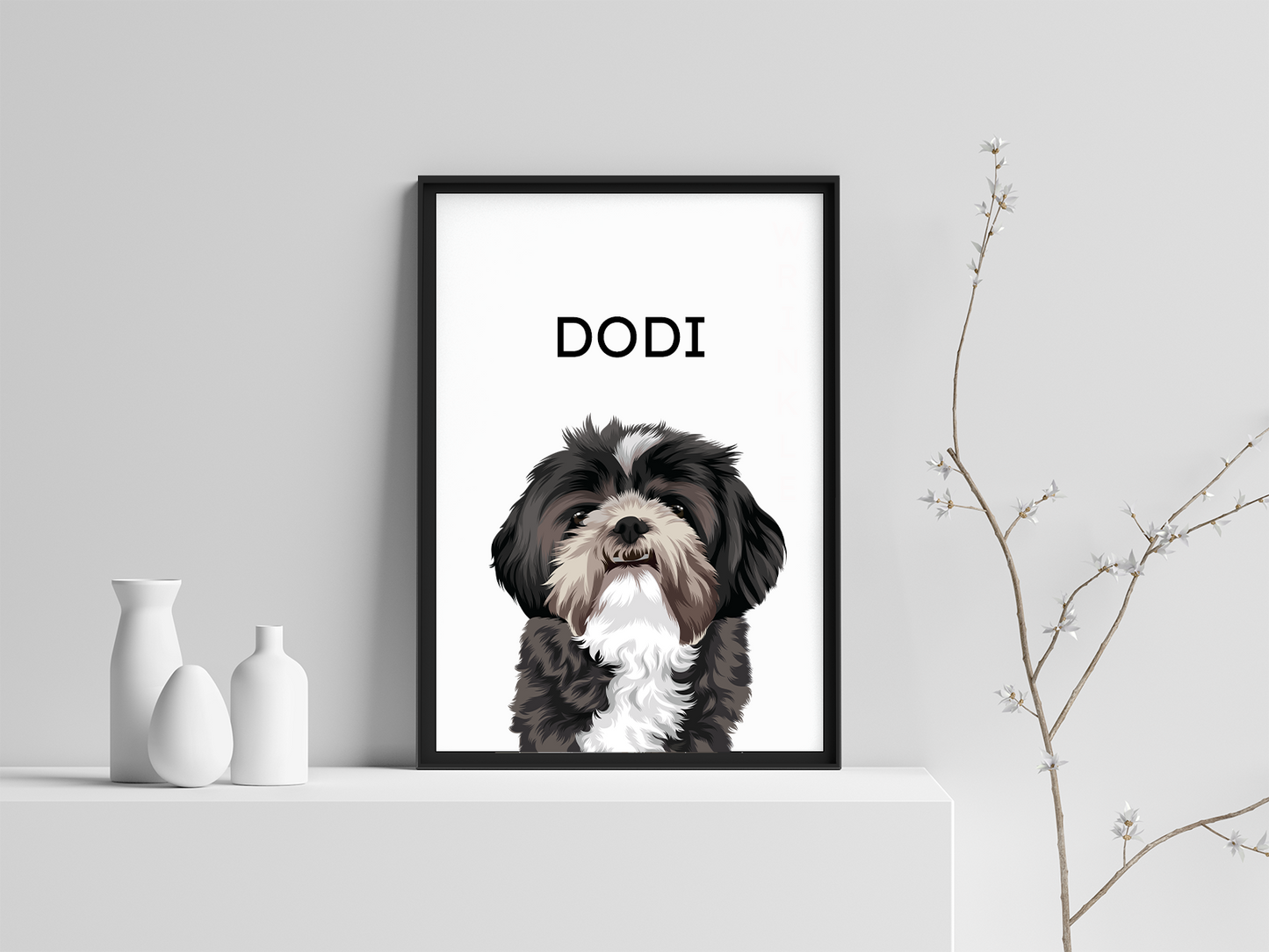 Classic Capitalized Font Framed Pet Portrait